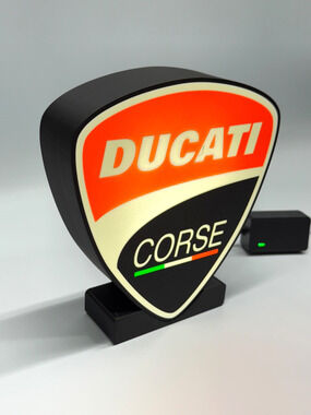 Ducati Crest Custom LED desk garage sign 10" wide Wall art Decor gift or shop
